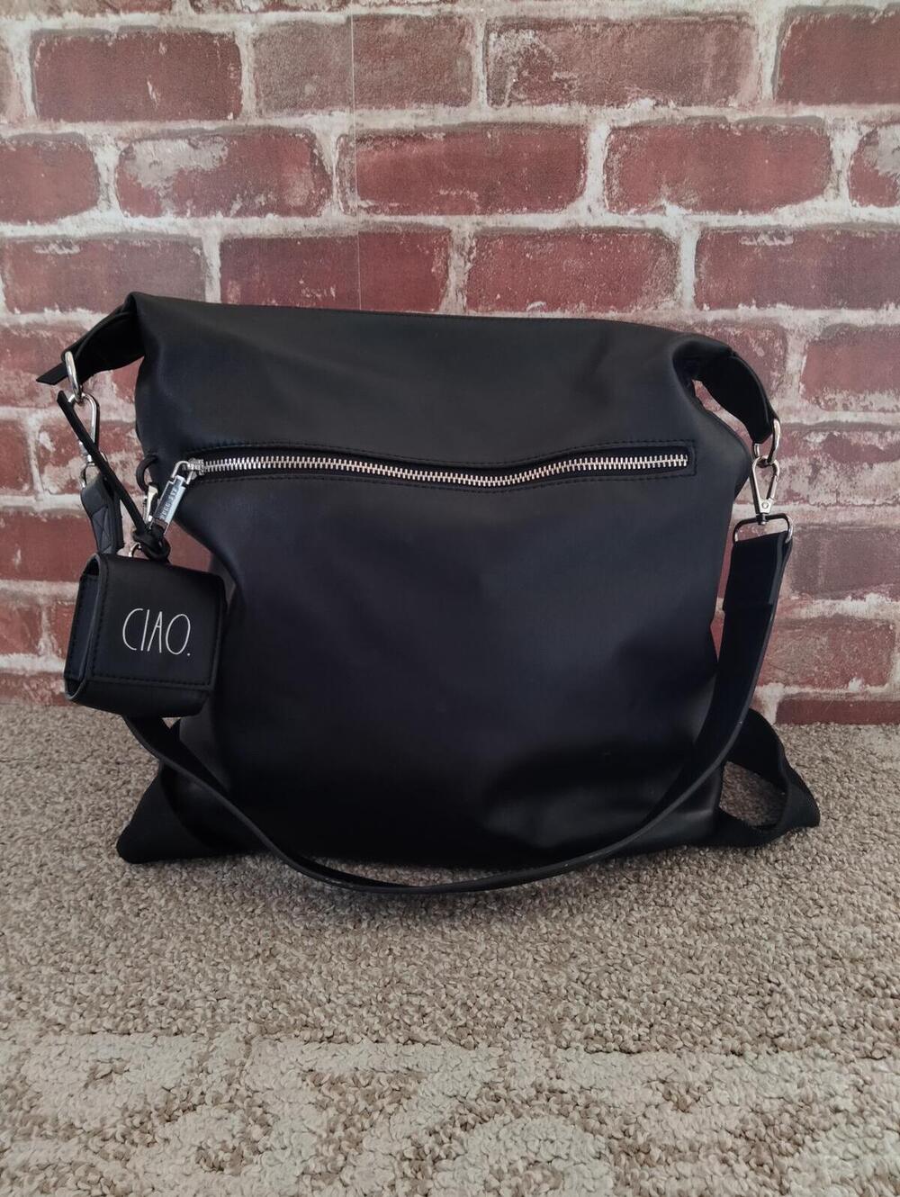 Rae Dunn Ciao Black Convertible Backpack Shoulder Bag with CIAO Pouch